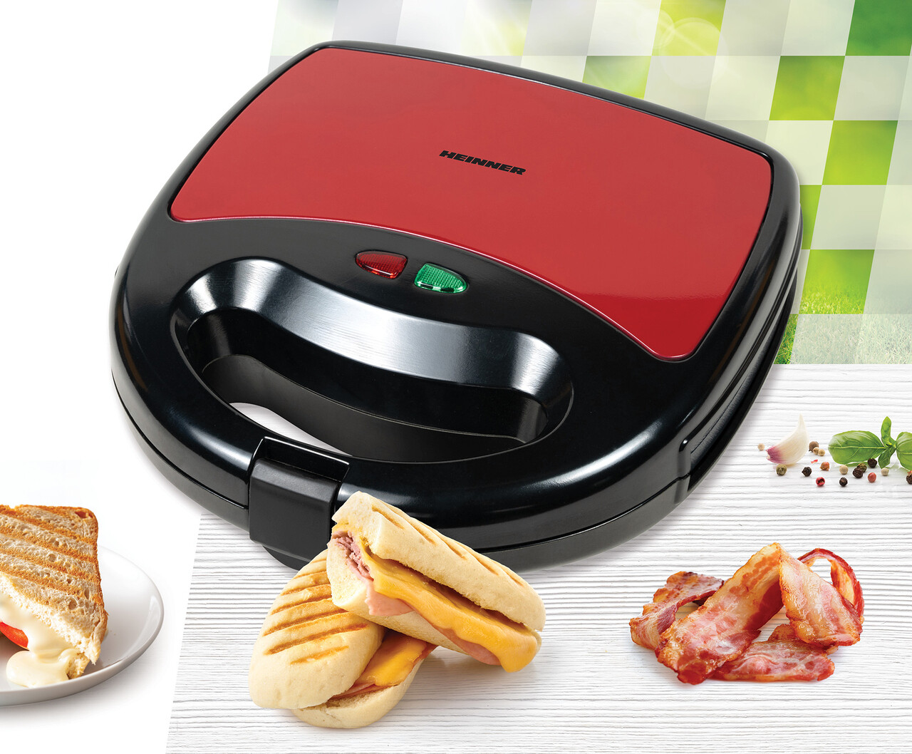 Sandwich maker Garnet, Heinner, 750W, plastic, negru/rosu - imagine 5